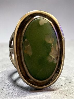 💚Vintage Navajo Sterling Silver Green Stone Ring Handmade Southwest Sz 6.5
